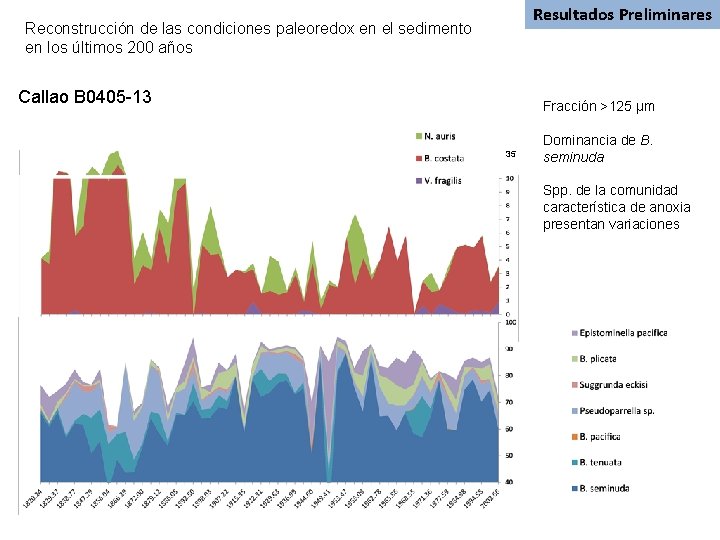 Resultados Preliminares Reconstrucción de las condiciones paleoredox en el sedimento en los últimos 200