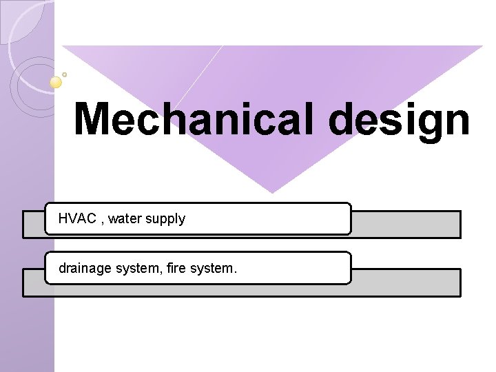 Mechanical design HVAC , water supply drainage system, fire system. 