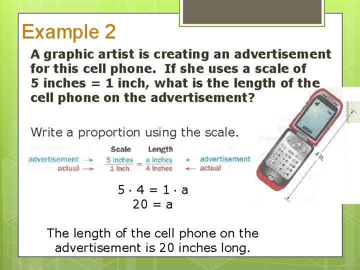 Example 2 A graphic artist is creating an advertisement for this cell phone. If