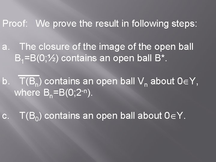 Proof: We prove the result in following steps: a. The closure of the image