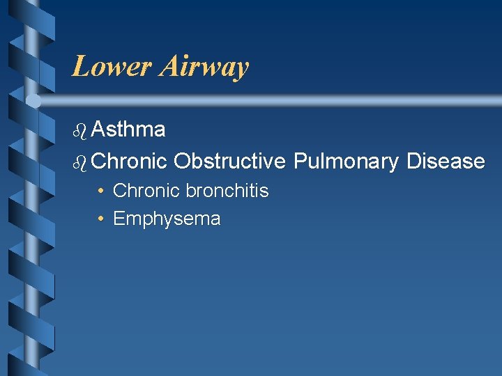 Lower Airway b Asthma b Chronic • • Obstructive Pulmonary Disease Chronic bronchitis Emphysema