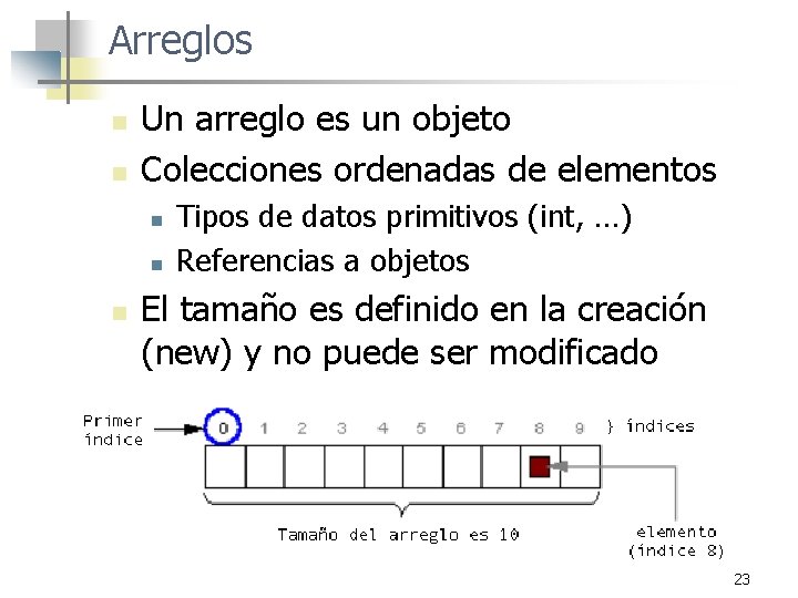 Arreglos n n Un arreglo es un objeto Colecciones ordenadas de elementos n n