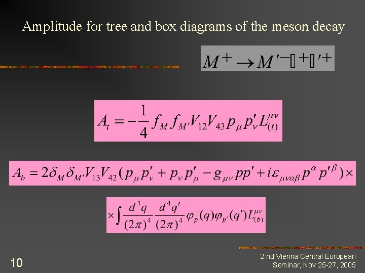 Amplitude for tree and box diagrams of the meson decay 10 2 -nd Vienna