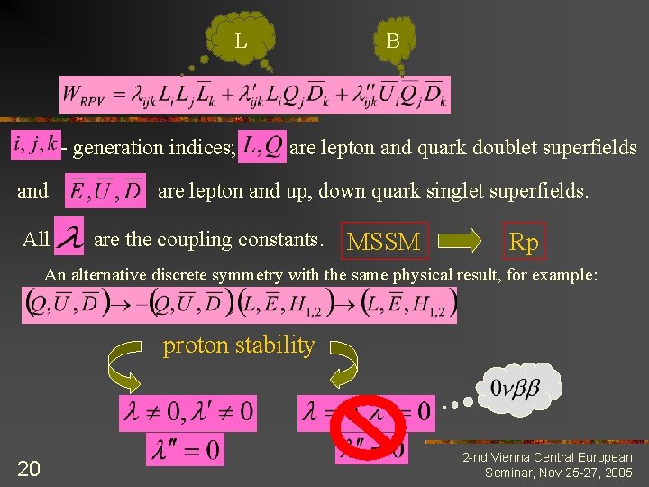 L - generation indices; and All B are lepton and quark doublet superfields are