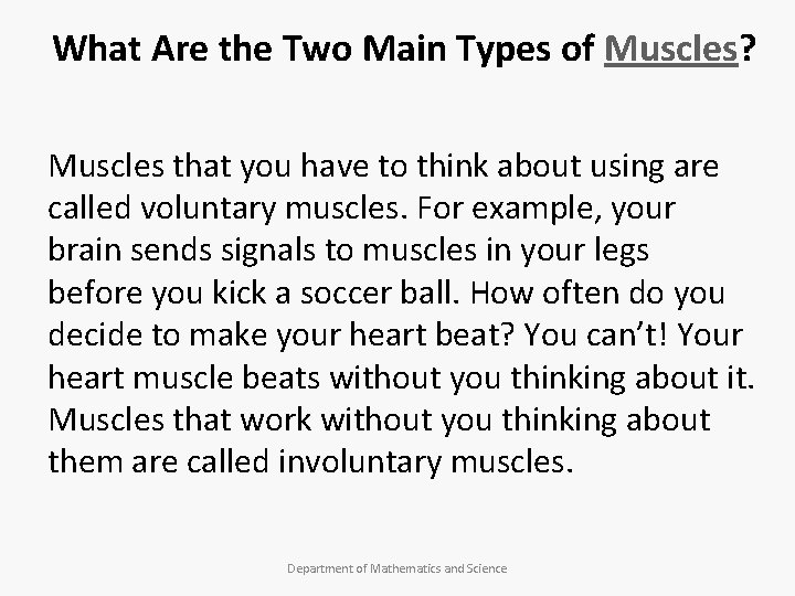 What Are the Two Main Types of Muscles? Muscles that you have to think