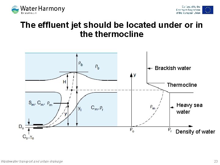 The effluent jet should be located under or in thermocline Brackish water Thermocline Heavy