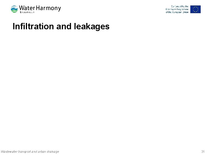 Infiltration and leakages Wastewater transport and urban drainage 31 