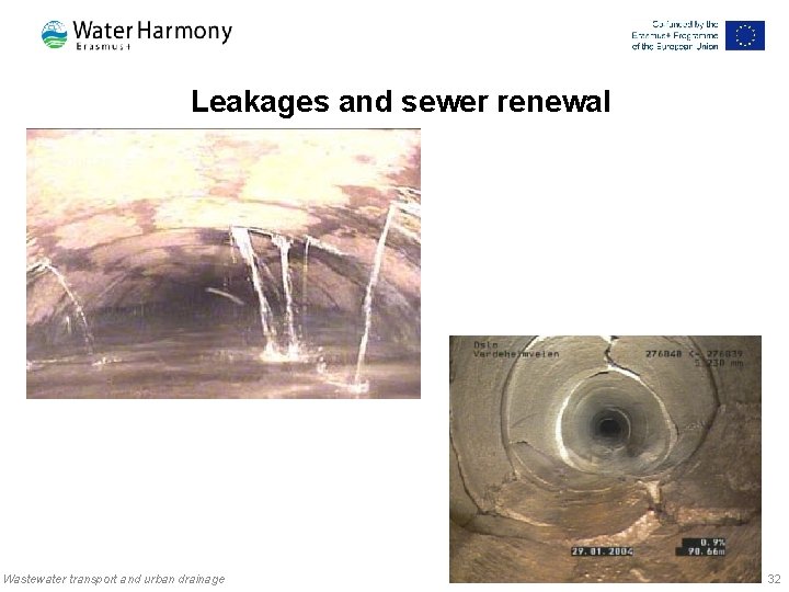 Leakages and sewer renewal Wastewater transport and urban drainage 32 