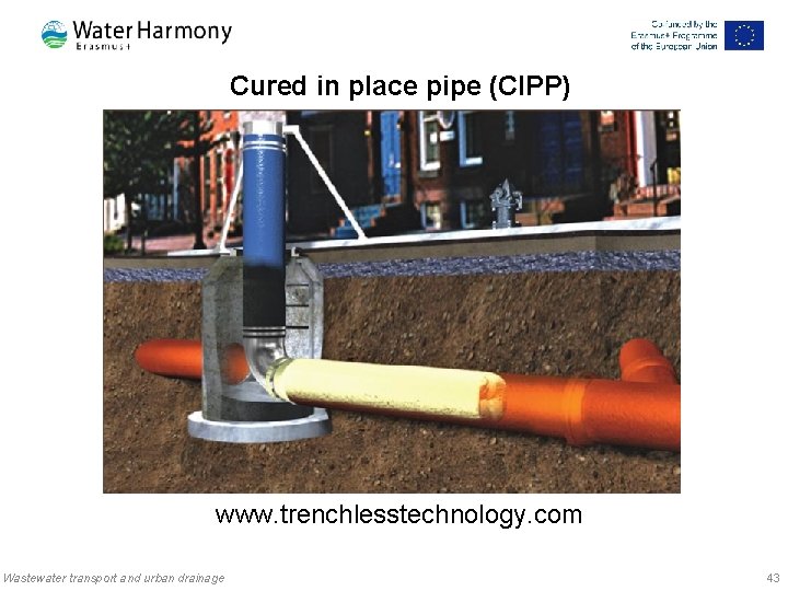 Cured in place pipe (CIPP) www. trenchlesstechnology. com Wastewater transport and urban drainage 43