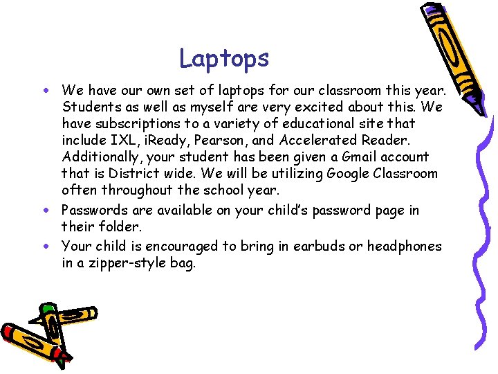 Laptops · We have our own set of laptops for our classroom this year.