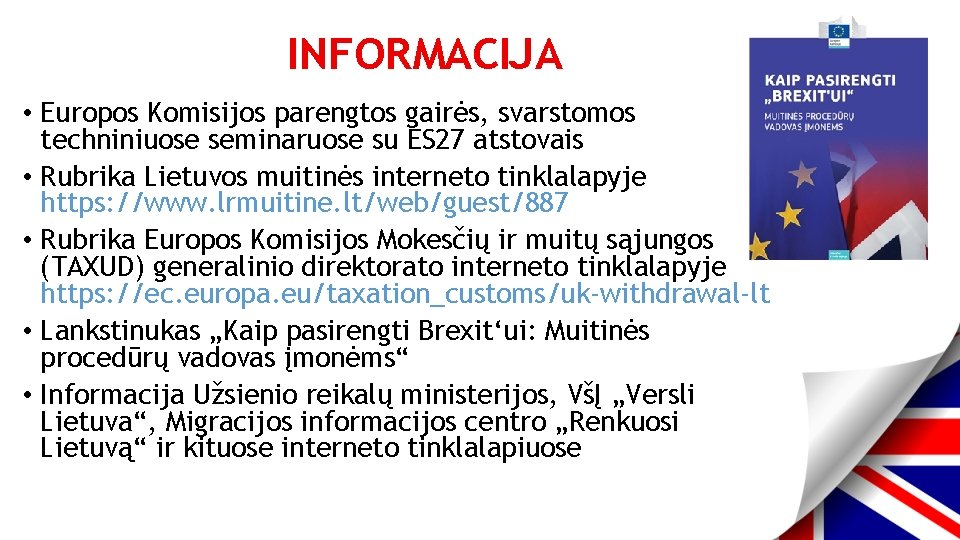 INFORMACIJA • Europos Komisijos parengtos gairės, svarstomos techniniuose seminaruose su ES 27 atstovais •