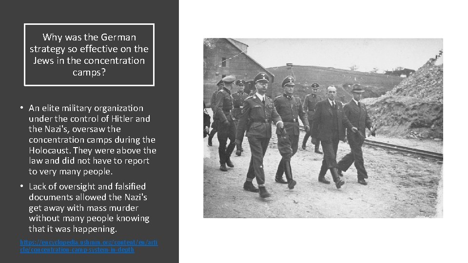 Why was the German strategy so effective on the Jews in the concentration camps?