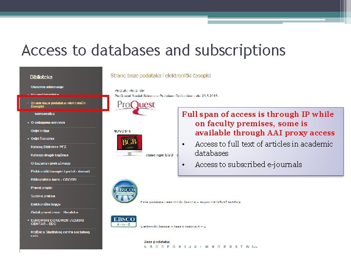 Access to databases and subscriptions Full span of access is through IP while on