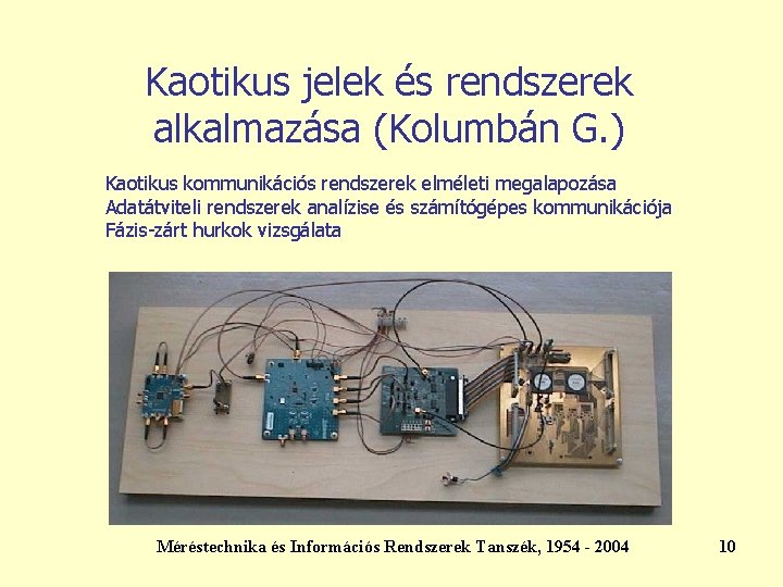 Kaotikus jelek és rendszerek alkalmazása (Kolumbán G. ) Kaotikus kommunikációs rendszerek elméleti megalapozása Adatátviteli Kaotikus jelek és rendszerek alkalmazása (Kolumbán G. ) Kaotikus kommunikációs rendszerek elméleti megalapozása Adatátviteli