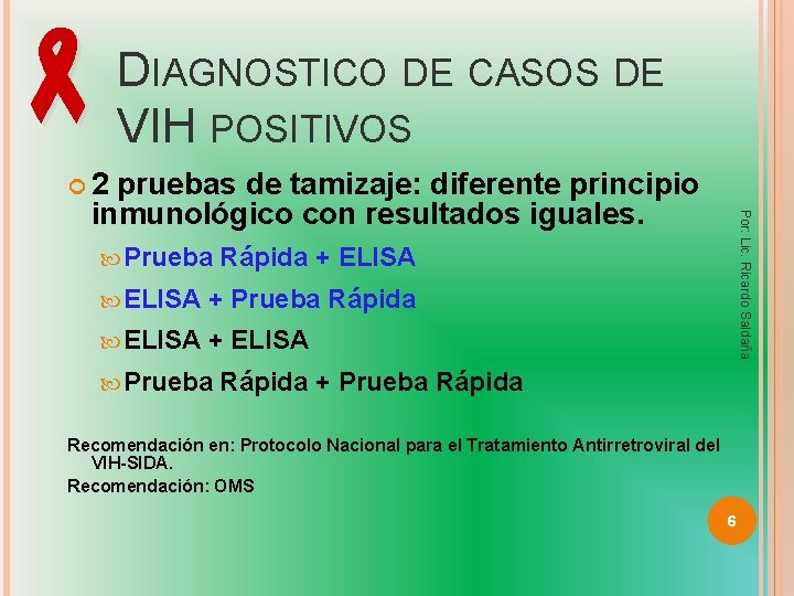  DIAGNOSTICO DE CASOS DE VIH POSITIVOS 2 Prueba Rápida + ELISA + Prueba