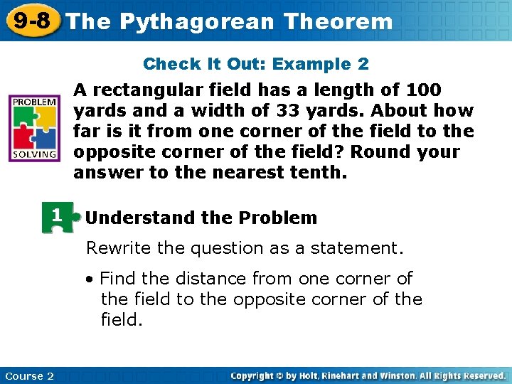 9 -8 The Insert Lesson Title Here Pythagorean Theorem Check It Out: Example 2