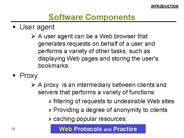 INTRODUCTION Software Components User agent Ø A user agent can be a Web browser INTRODUCTION Software Components User agent Ø A user agent can be a Web browser