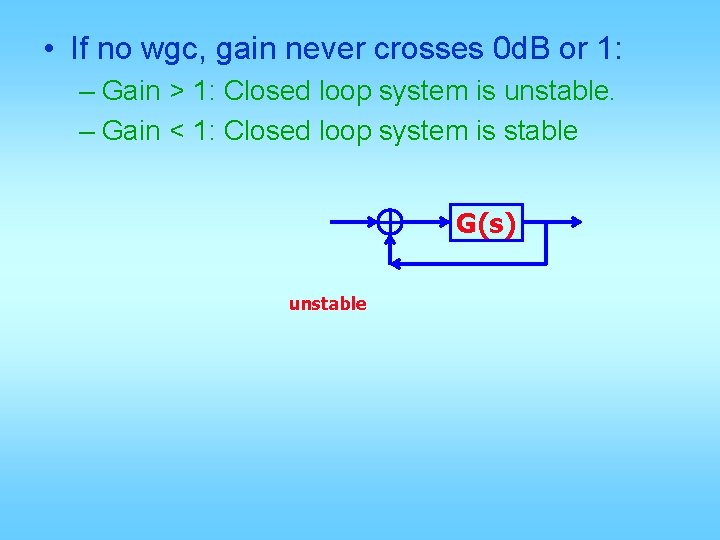  • If no wgc, gain never crosses 0 d. B or 1: –