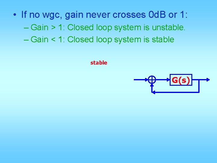  • If no wgc, gain never crosses 0 d. B or 1: –