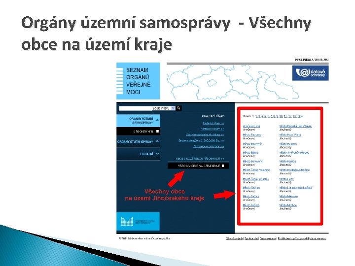 Orgány územní samosprávy - Všechny obce na území kraje 