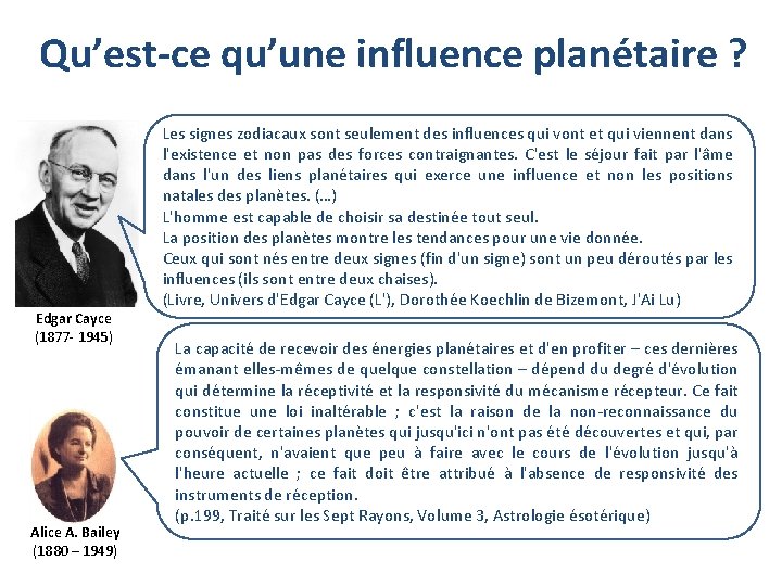 Qu’est-ce qu’une influence planétaire ? Edgar Cayce (1877 - 1945) Alice A. Bailey (1880