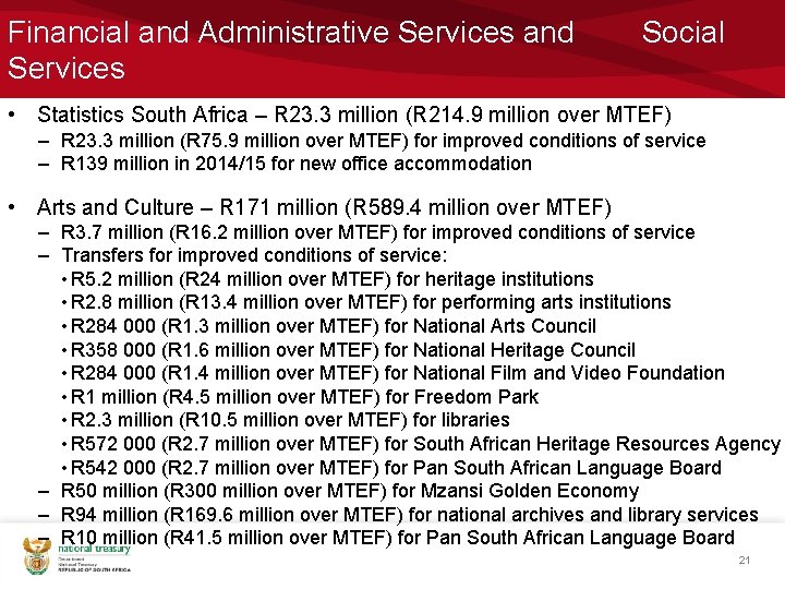 Financial and Administrative Services and Services Social • Statistics South Africa – R 23.