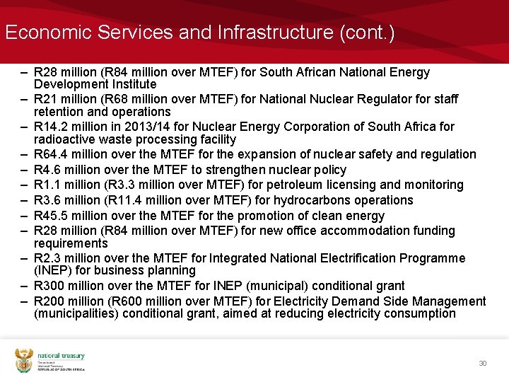 Economic Services and Infrastructure (cont. ) – R 28 million (R 84 million over