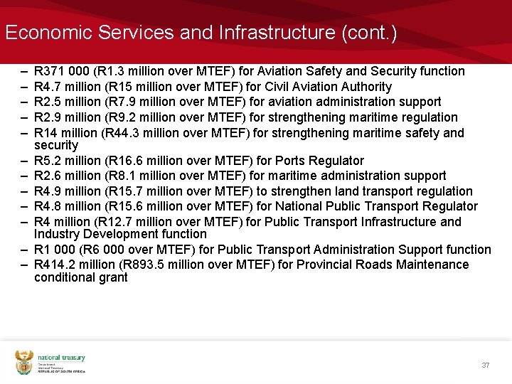 Economic Services and Infrastructure (cont. ) – – – R 371 000 (R 1.