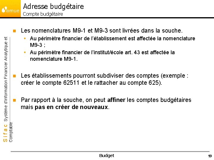 Adresse budgétaire Compte budgétaire Les nomenclatures M 9 -1 et M 9 -3 sont