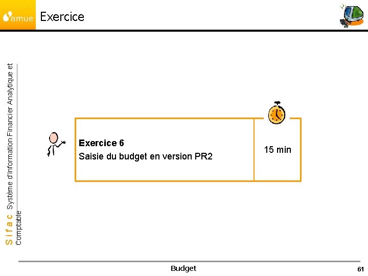 Exercice 6 Saisie du budget en version PR 2 15 min Comptable Sifac Système