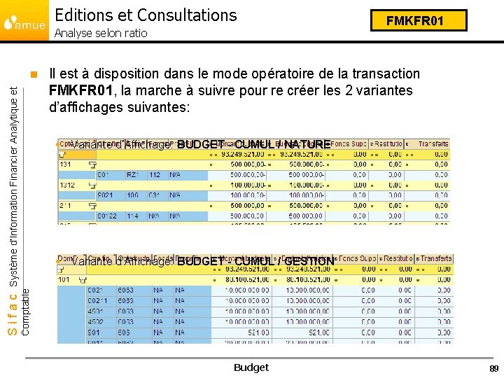 Editions et Consultations Analyse selon ratio Il est à disposition dans le mode opératoire