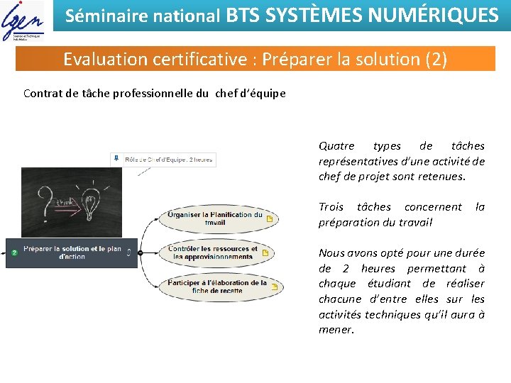 Séminaire national BTS SYSTÈMES NUMÉRIQUES Evaluation certificative : Préparer la solution (2) Contrat de