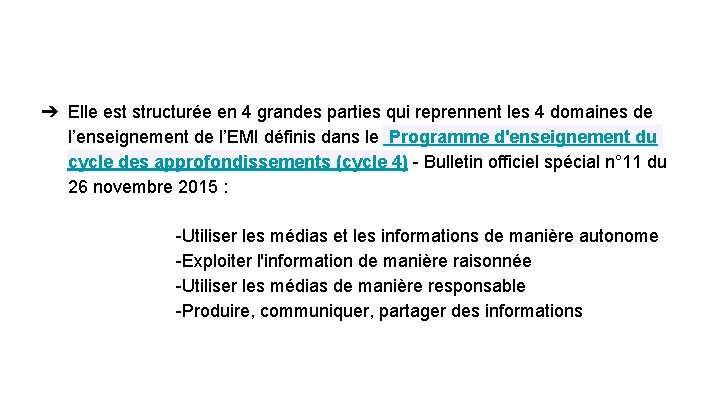 ➔ Elle est structurée en 4 grandes parties qui reprennent les 4 domaines de