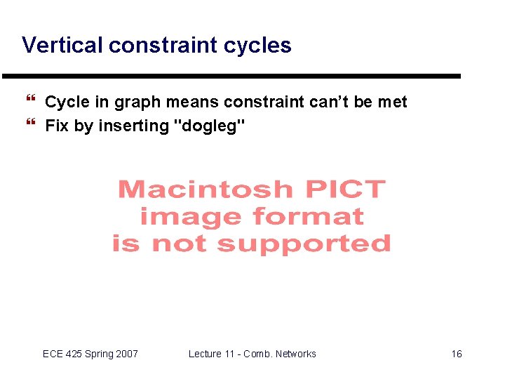 Vertical constraint cycles } Cycle in graph means constraint can’t be met } Fix Vertical constraint cycles } Cycle in graph means constraint can’t be met } Fix