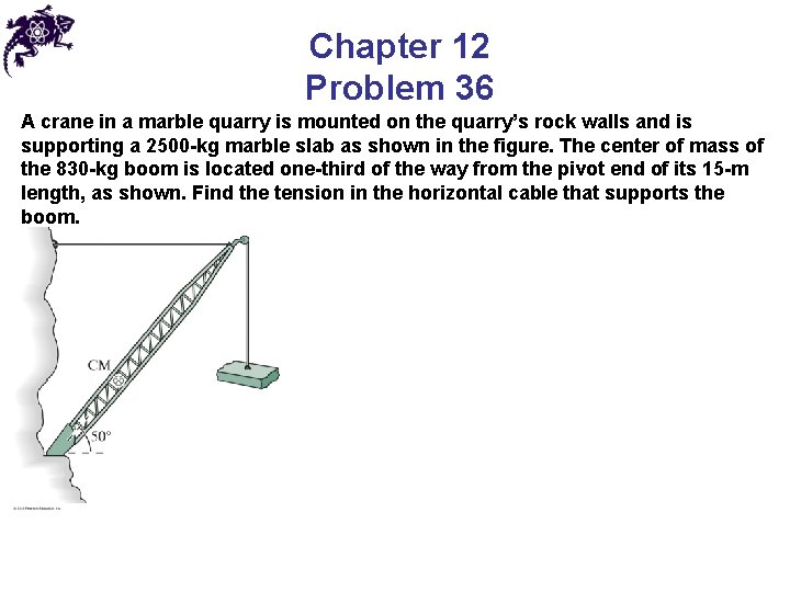 Chapter 12 Problem 36 A crane in a marble quarry is mounted on the