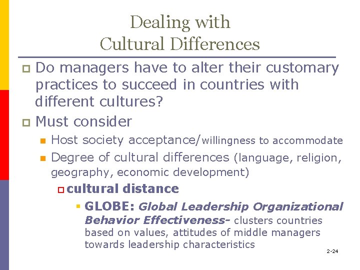 Dealing with Cultural Differences Do managers have to alter their customary practices to succeed