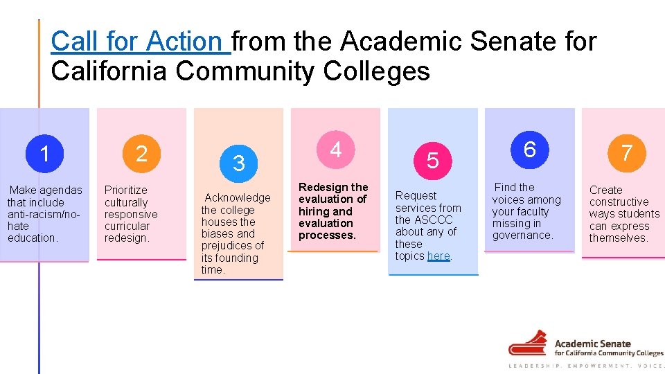 Call for Action from the Academic Senate for California Community Colleges 1 Make agendas