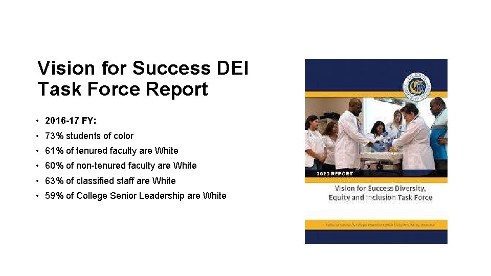 Vision for Success DEI Task Force Report • 2016 -17 FY: • 73% students