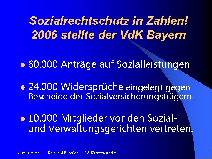 Sozialrechtschutz in Zahlen! 2006 stellte der Vd. K Bayern l 60. 000 Anträge auf