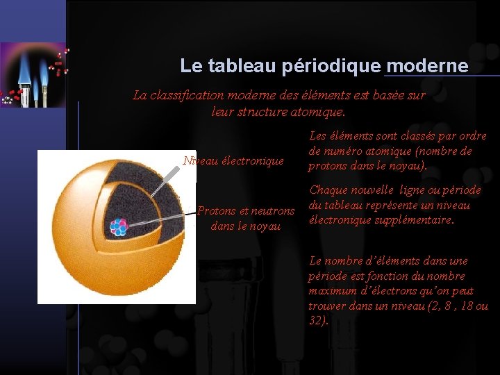 Le tableau périodique moderne La classification moderne des éléments est basée sur leur structure