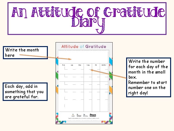 Write the month here Each day, add in something that you are grateful for.