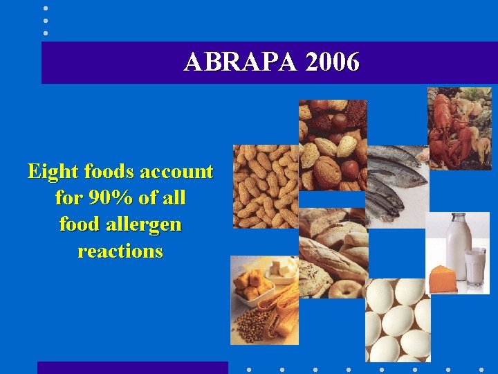 ABRAPA 2006 Eight foods account for 90% of all food allergen reactions 