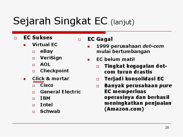 Sejarah Singkat EC o EC Sukses n n Virtual EC o e. Bay o