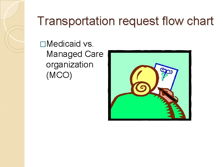 Transportation request flow chart �Medicaid vs. Managed Care organization (MCO) 