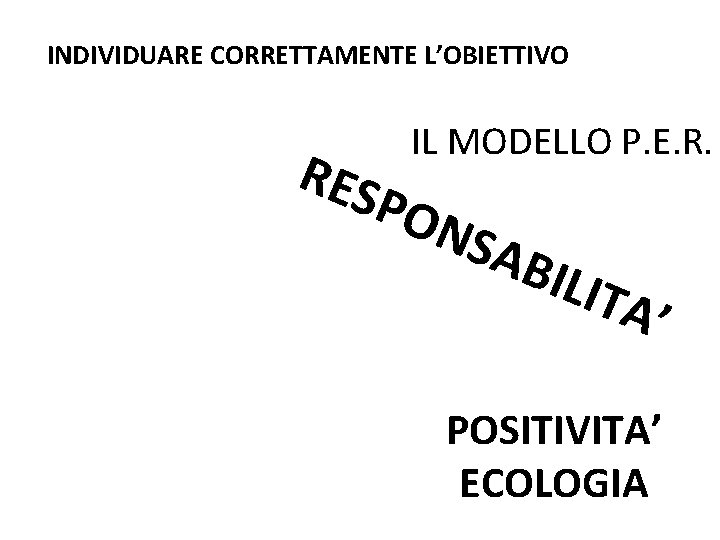 INDIVIDUARE CORRETTAMENTE L’OBIETTIVO IL MODELLO P. E. R. RES PON SAB ILIT A’ POSITIVITA’