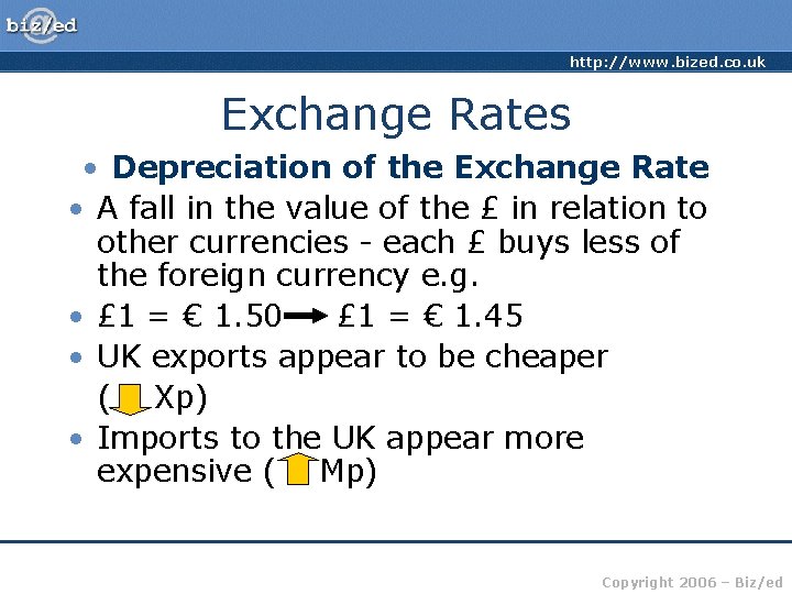 http: //www. bized. co. uk Exchange Rates • Depreciation of the Exchange Rate •