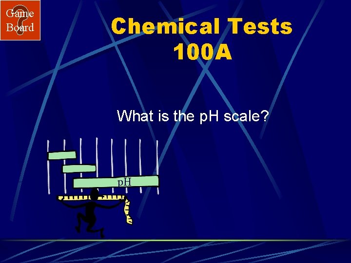 Game Board Chemical Tests 100 A What is the p. H scale? p. H