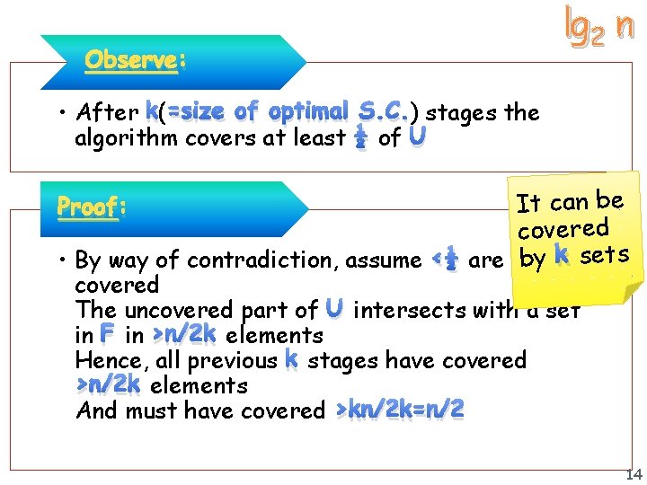 Observe: lg 2 n • After k( =size of optimal S. C. ) stages