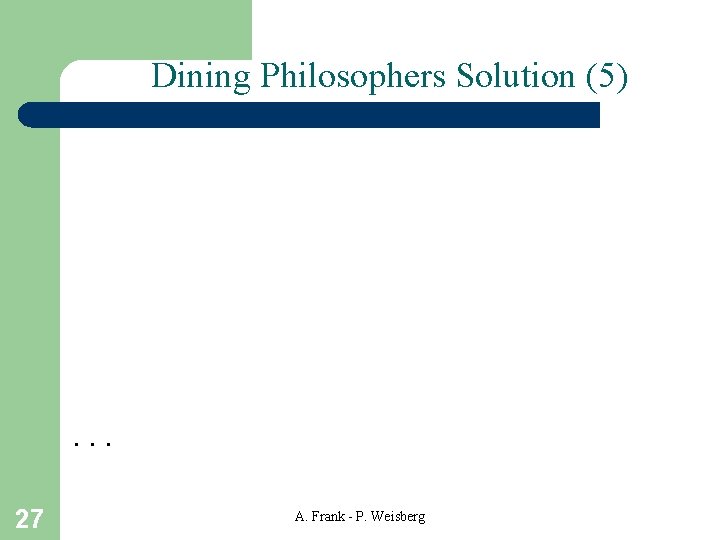Dining Philosophers Solution (5) . . . 27 A. Frank - P. Weisberg 