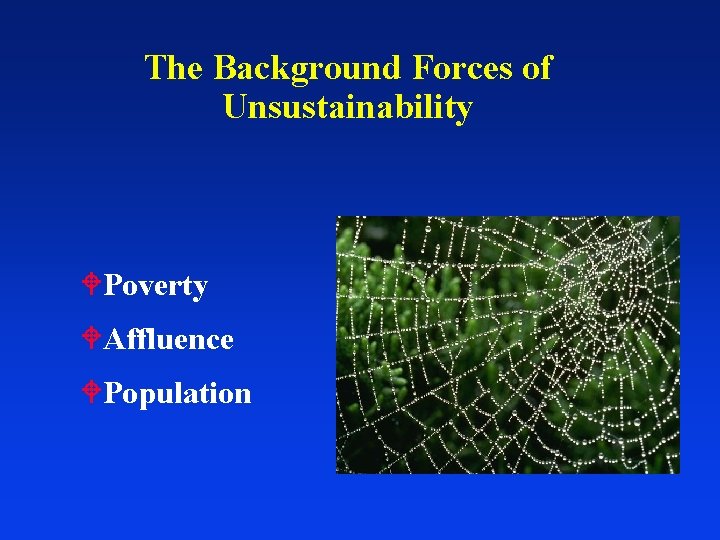 The Background Forces of Unsustainability Poverty Affluence Population 